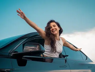 Girl Excited Hanging Out Car Window